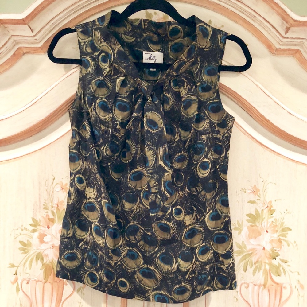 Milly Peacock Print Blouse Size 0